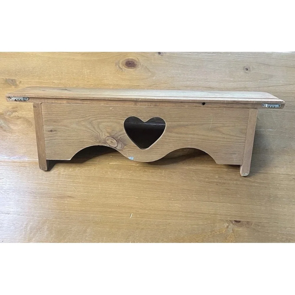 Vintage Wood Heart Cutout Wall Shelf Rustic Primitive Farmhouse Decor 24